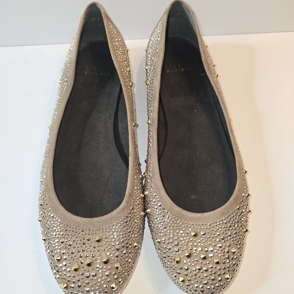 Stuart Weitzman Tan Elegant Studded Women's Flats